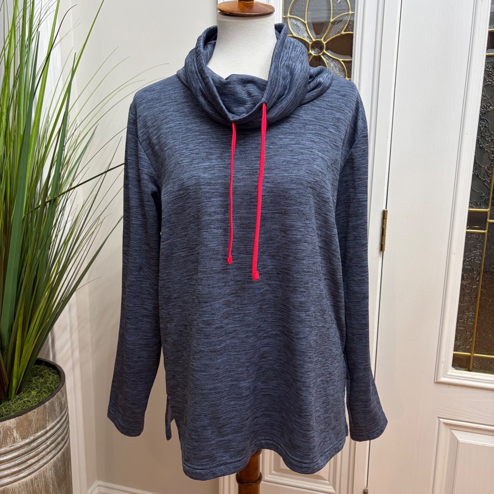 Columbia Womens Cowl Neck Fleece Pullover Blue Heather Space Dye Large Layer